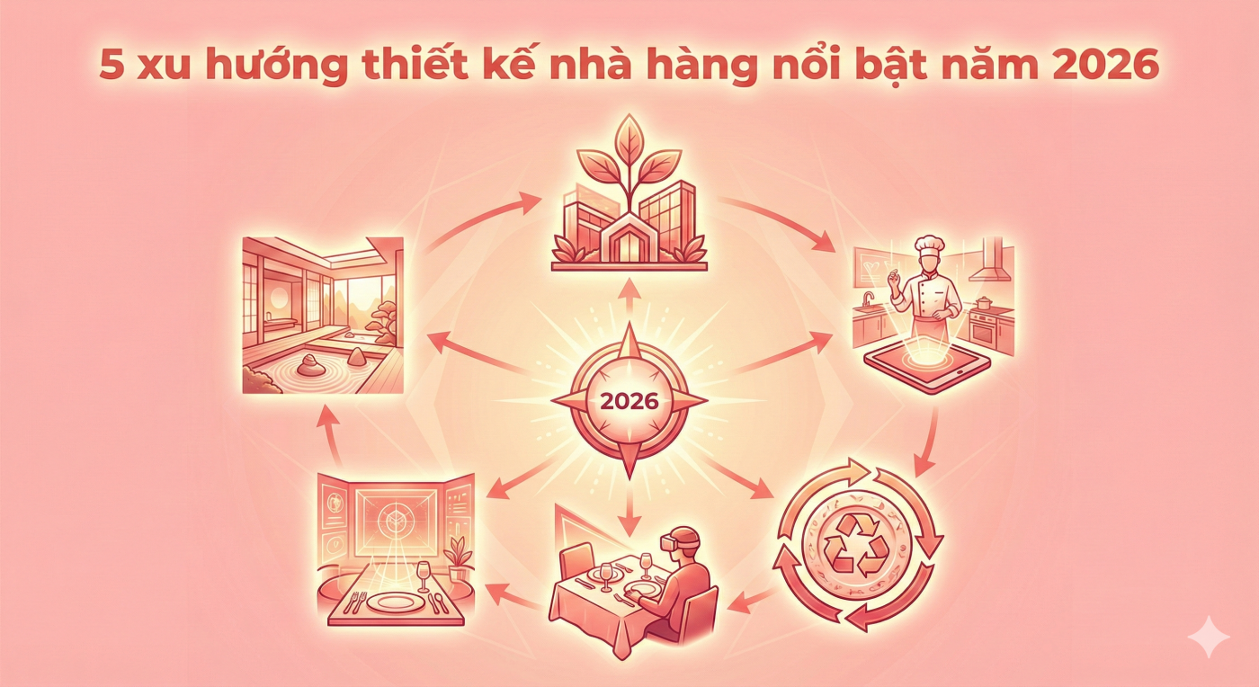 Hình ảnh 5 xu hướng thiết kế nhà hàng nổi bật trong năm 2026