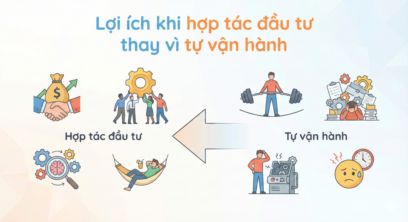 Hình ảnh lợi ích của việc hợp tác đầu tư thay vì tự vận hành