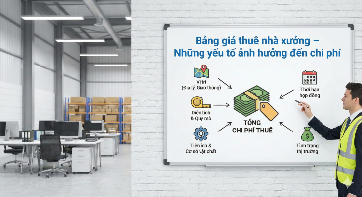 Hình ảnh bảng giá cho thuê nhà xưởng và các yếu tố ảnh hướng đến chi phí